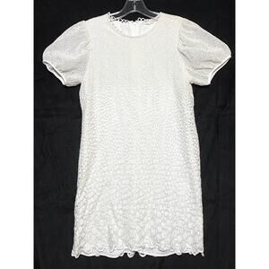 A Loves A White A Line Dress Embroidered Lace Puff Sleeves Womens Small Lined